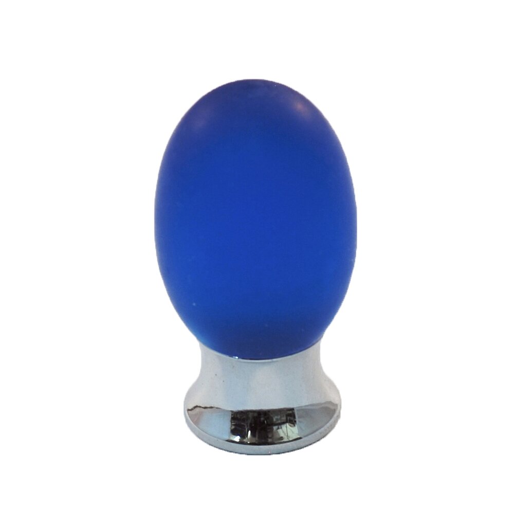 Cal Crystal Polyester Colored Oval Knob in Blue Matte with Polished Chrome Base