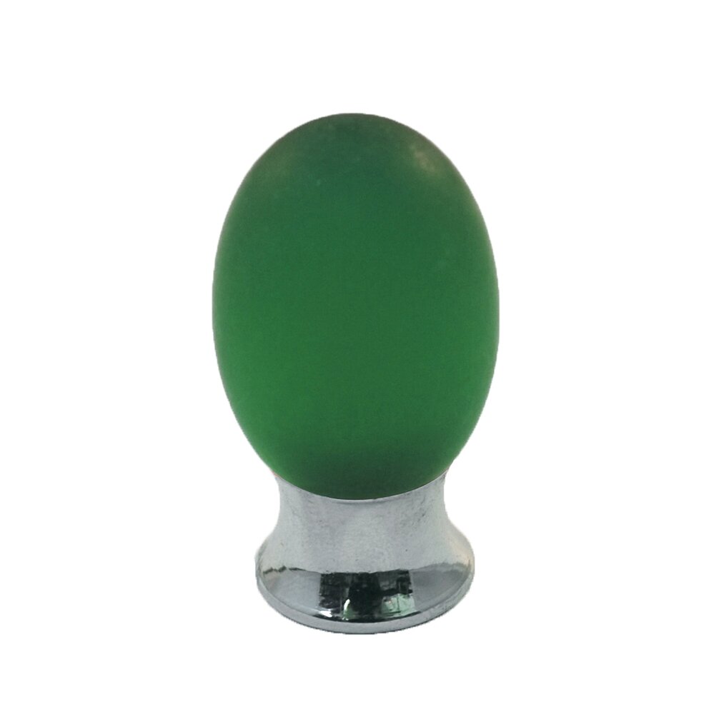Cal Crystal Polyester Colored Oval Knob in Green Matte with Polished Chrome Base