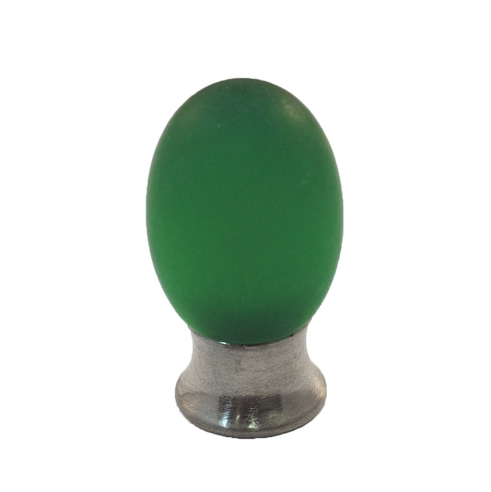 Cal Crystal Polyester Colored Oval Knob in Green Matte with Satin Nickel Base