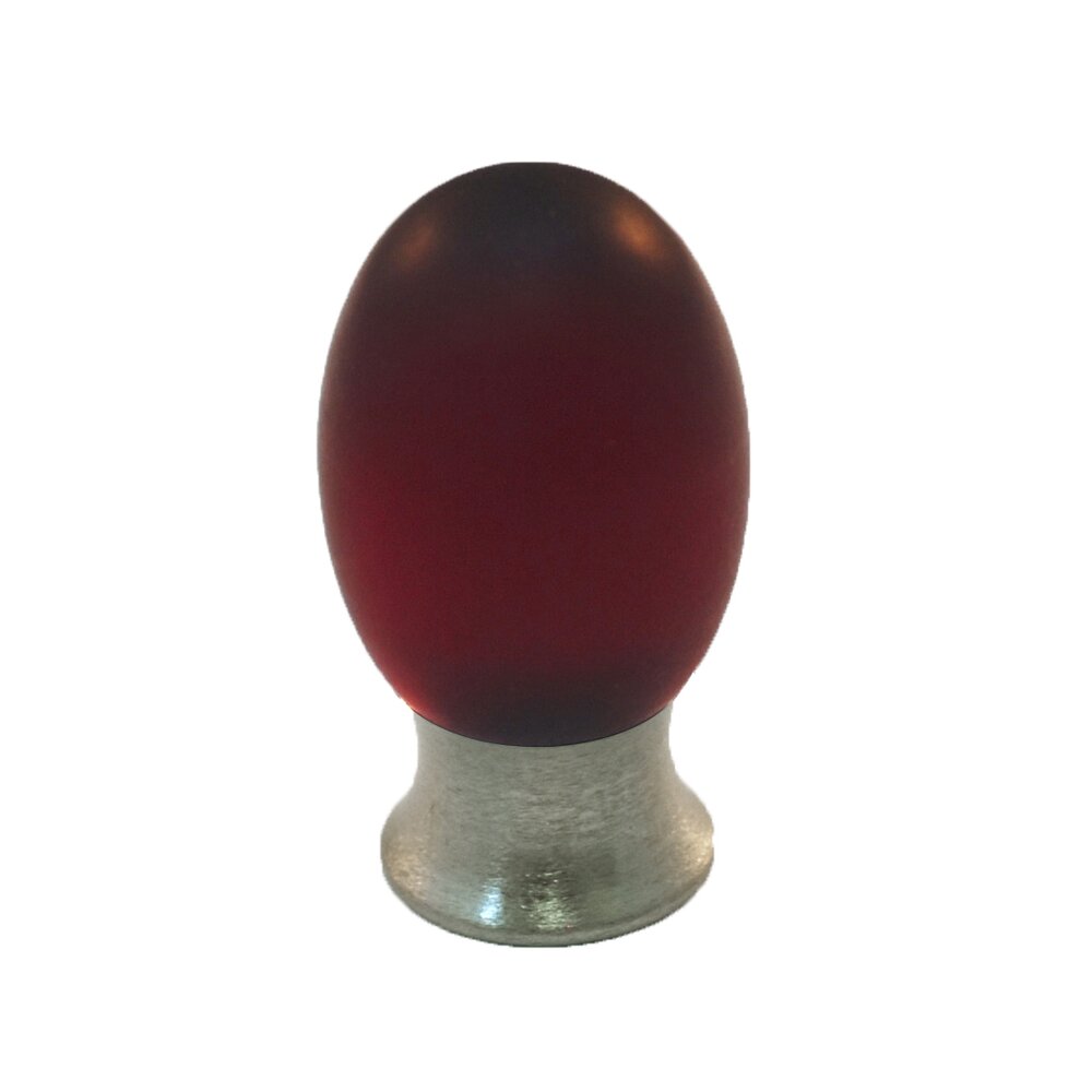 Cal Crystal Polyester Colored Oval Knob in Red Matte with Satin Nickel Base