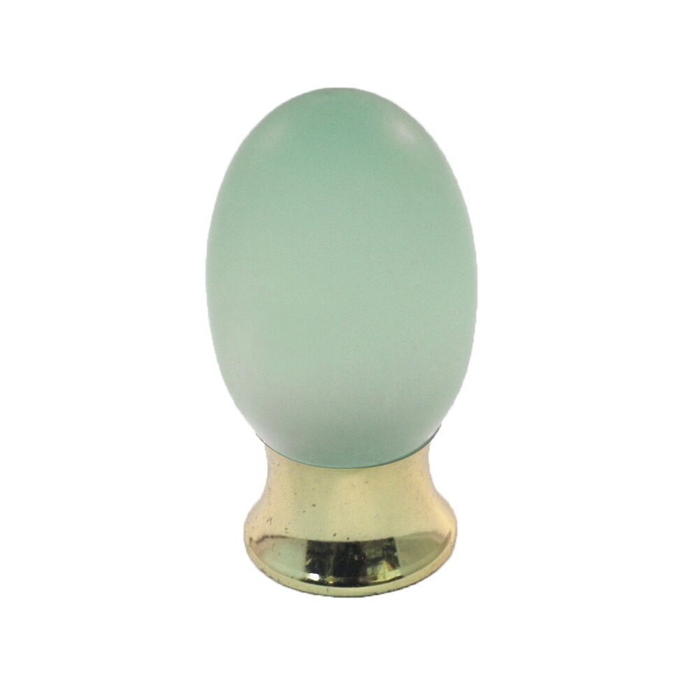 Cal Crystal Polyester Colored Oval Knob in Light Green Matte with Polished Brass Base