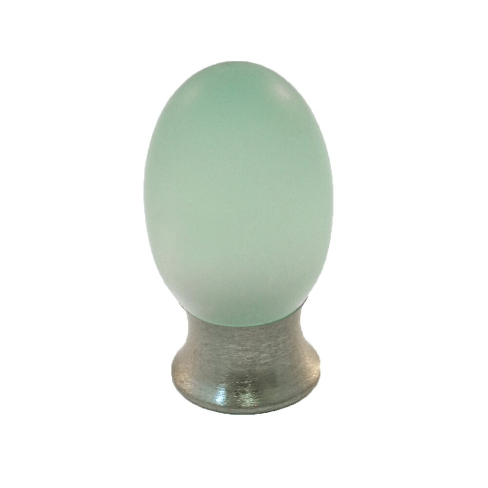 Cal Crystal Polyester Colored Oval Knob in Light Green Matte with Satin Nickel Base