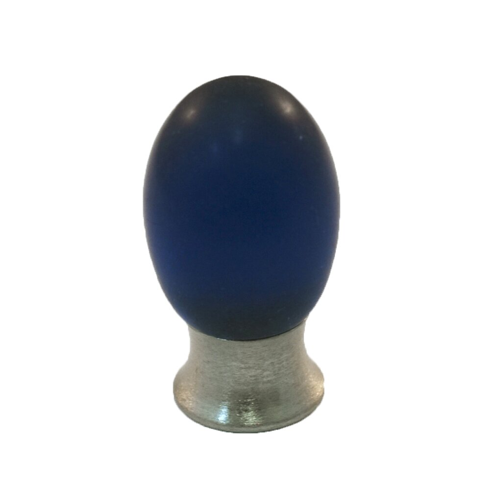 Cal Crystal Polyester Colored Oval Knob in Cobalt Blue Matte with Satin Nickel Base