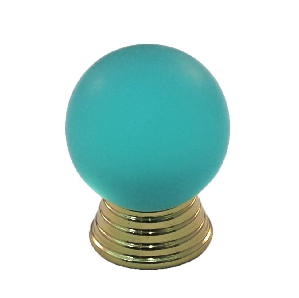 Cal Crystal Polyester Sphere Knob in Turquoise Matte with Polished Brass Base
