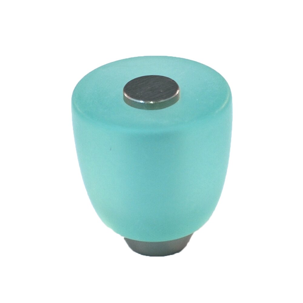 Cal Crystal Polyester Round Knob in Turquoise Matte with Satin Nickel Base