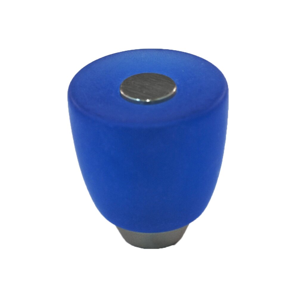 Cal Crystal Polyester Round Knob in Blue Matte with Satin Nickel Base