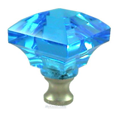 Cal Crystal Beveled Square Colored Knob in Aqua in Satin Brass
