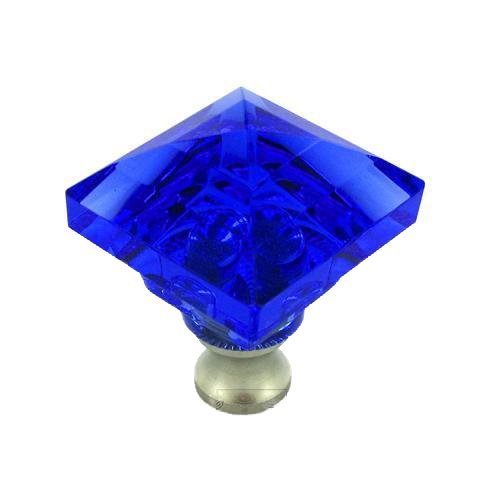 Cal Crystal Beveled Square Colored Knob in Blue in Polished Nickel
