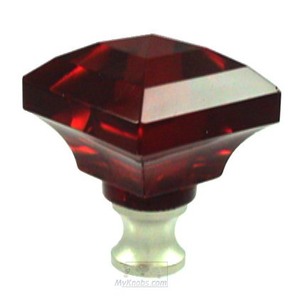 Cal Crystal Beveled Square Colored Knob in Red in Polished Nickel