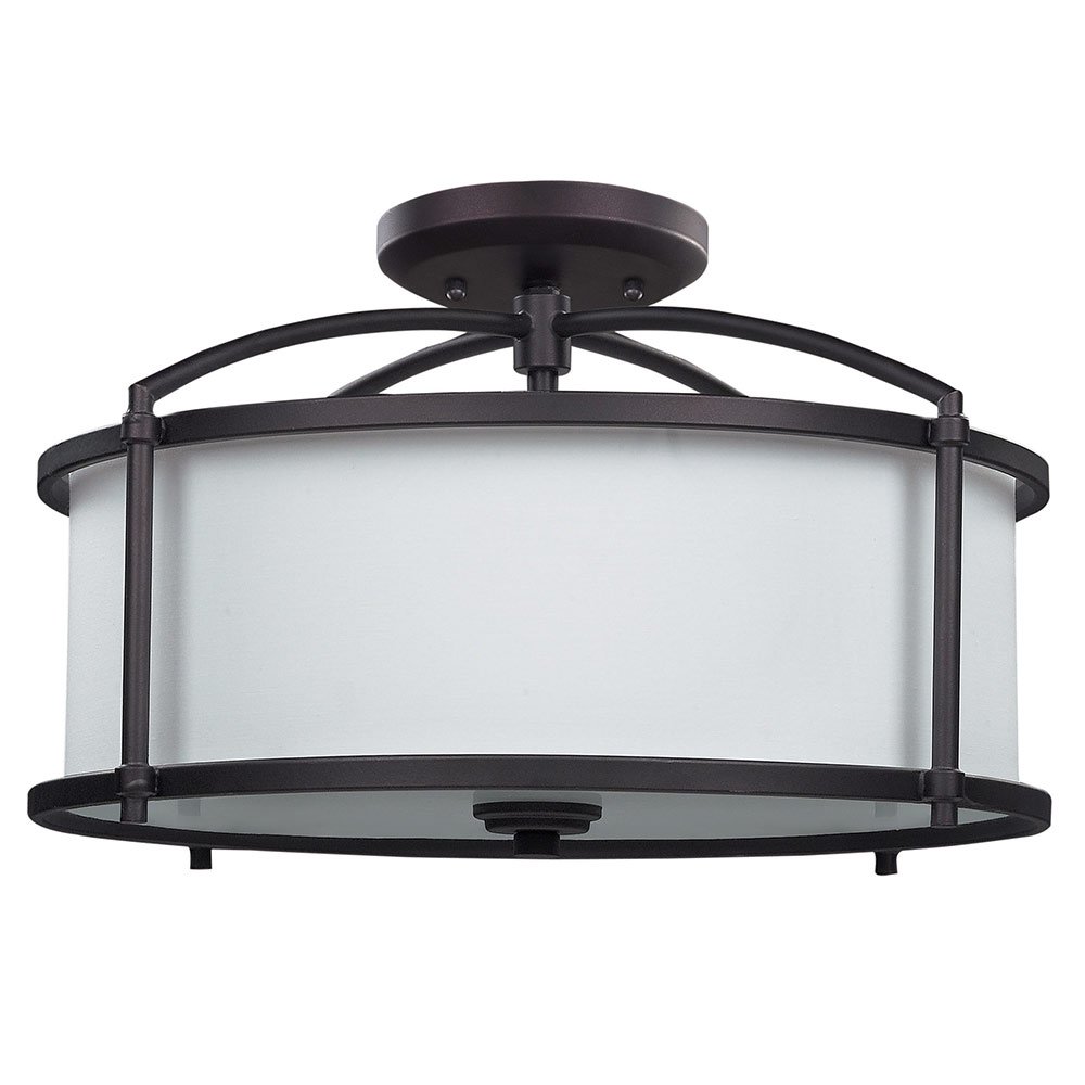 Canarm Lighting 16 3/4" Semi Flush Light / Pendant in Oil Rubbed Bronze with White Fabric Shade