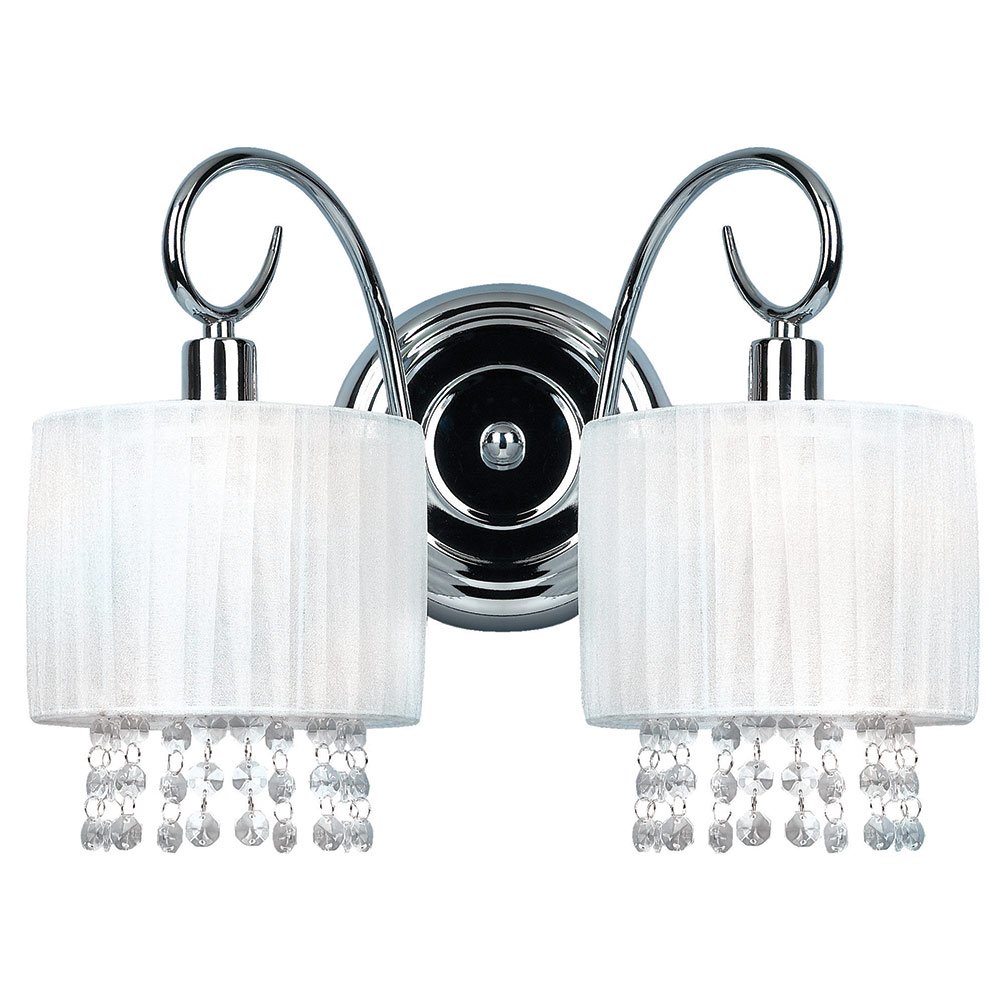 Canarm Lighting Double Bath Light in Chrome with White Fabric Shade