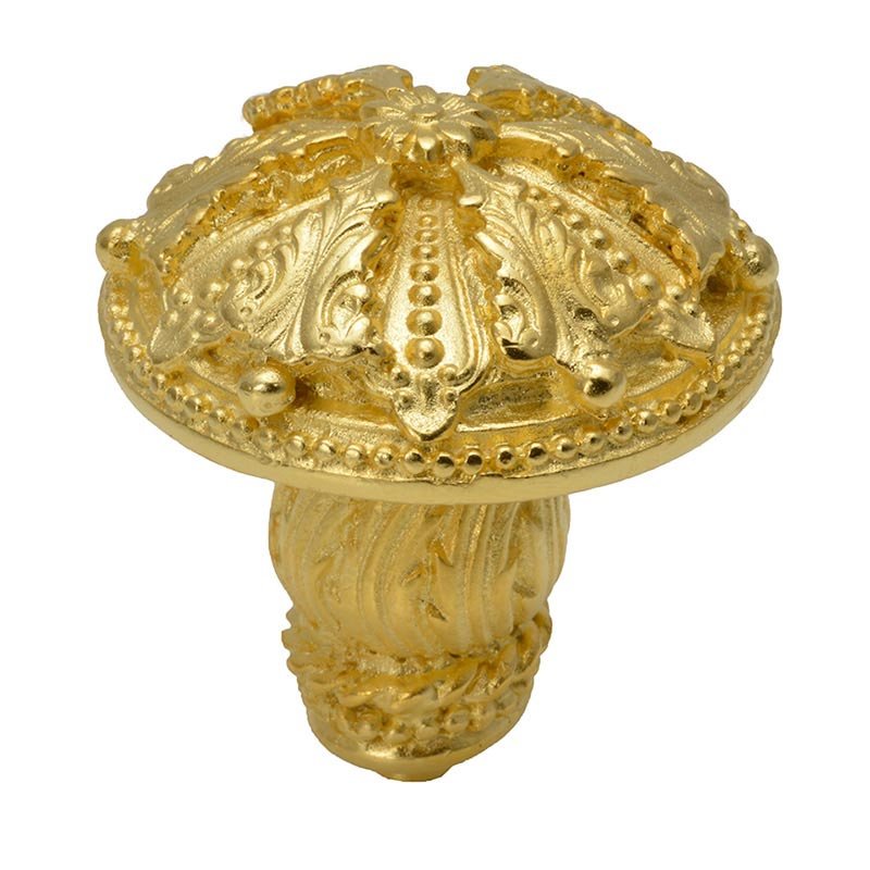 Carpe Diem 1 1/2" Diameter Large Renaissance Style Knob with Feather Scroll Base in Satin Gold