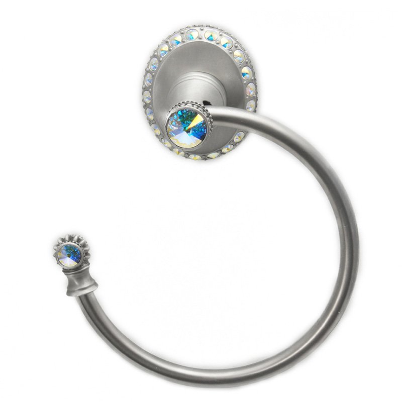 Carpe Diem Towel Ring Left Large Backplate in Cobblestone with Aurora Boreal Crystal