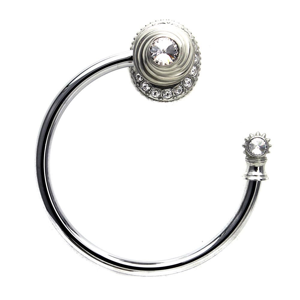Carpe Diem Large Towel Ring with Side Swarovski Crystals Right Small Backplate in Satin with Crystal