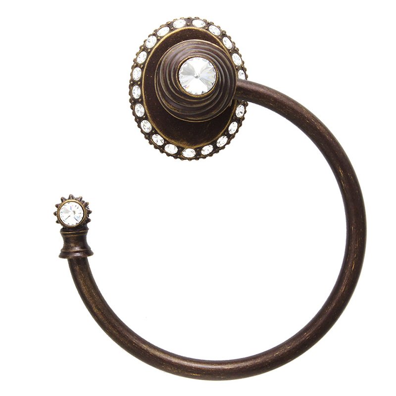 Carpe Diem Large Towel Ring with Side Swarovski Crystals Left Large Backplate in Oil Rubbed Bronze with Jet Crystal