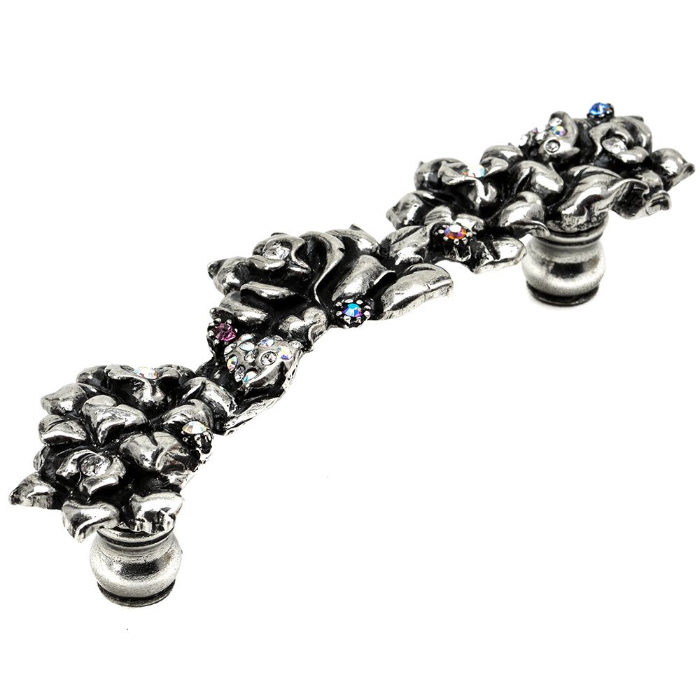 Carpe Diem Rose 4" Centers Pull With Swarovski Crystals in Platinum with Clear and Aurora Borealis