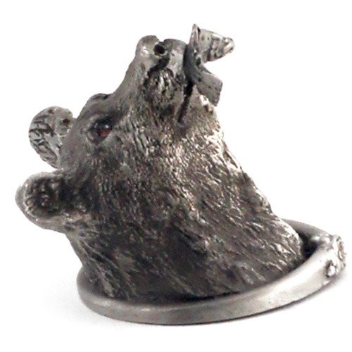 Carpe Diem Large Bear Head Knob with Fish in Mouth with Swarovski Elements in Cobblestone