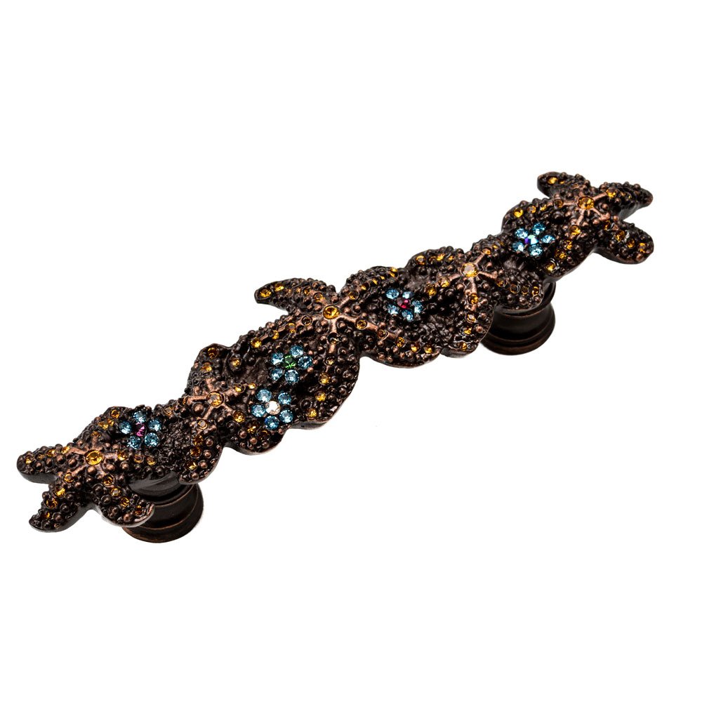 Carpe Diem Starfish & Sea Anemones 3" Centers Pull With Swarovski Crystals & Classic Feet in Bronze with Vitrail Medium