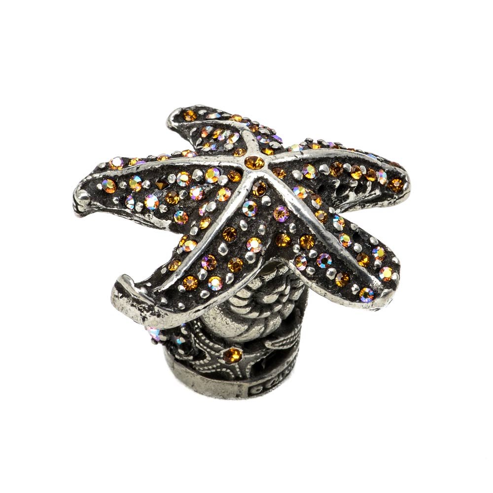 Carpe Diem Starfish Small Knob With Tide Pool Foot With Swarovski Crystals in Bronze with Crystal