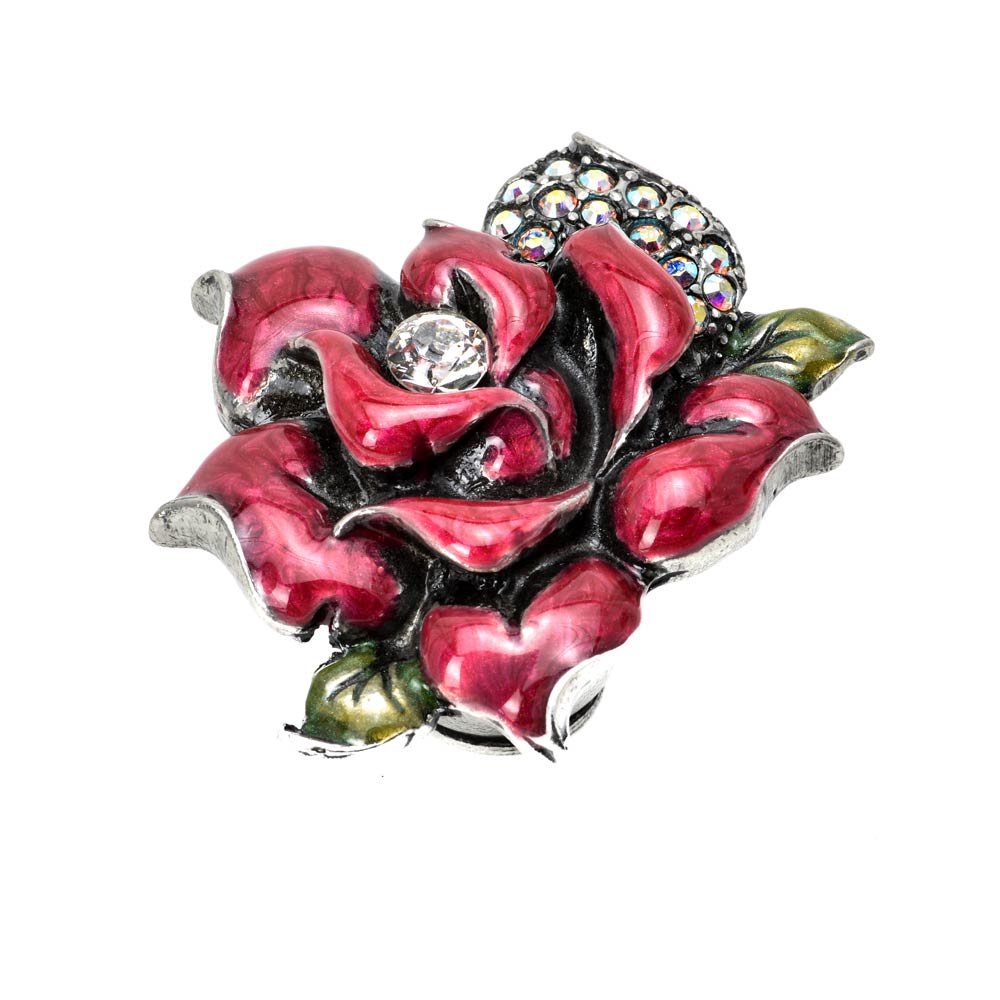 Carpe Diem Large Rose Knob With Swarovski Crystals & Raspberry Glaze in Soft Gold with Ruby Pink Cluster