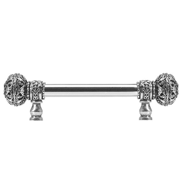 Carpe Diem 6" Centers 5/8" Smooth Bar pull with Large Finials in Satin Gold and 56 Aurora Borealis Swarovski Elements