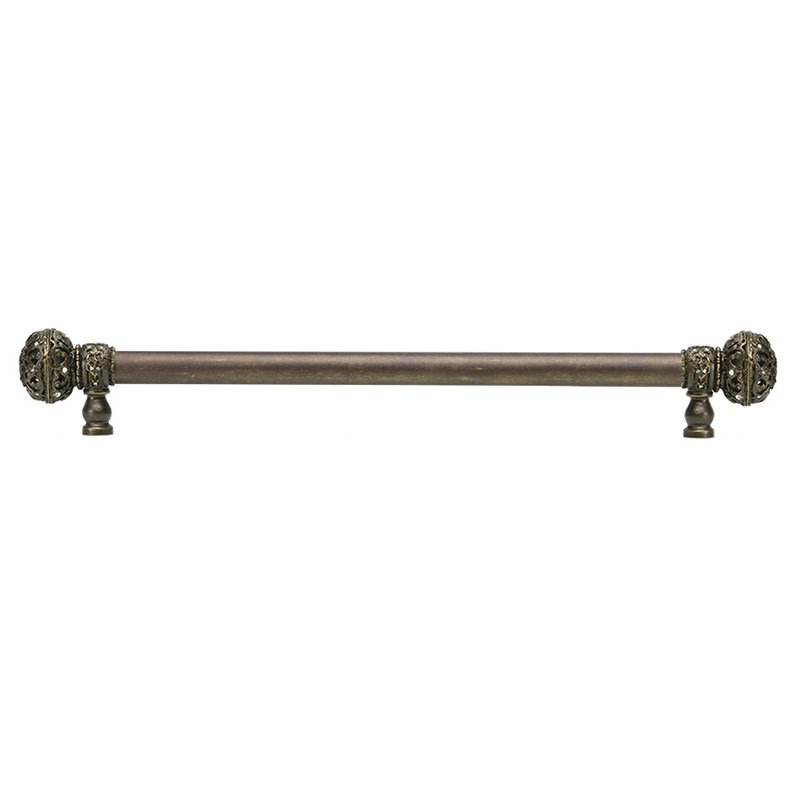 Carpe Diem 18" Centers 5/8" Smooth Bar pull with Large Finials in Antique Brass & 56 Crystal Swarovski Elements