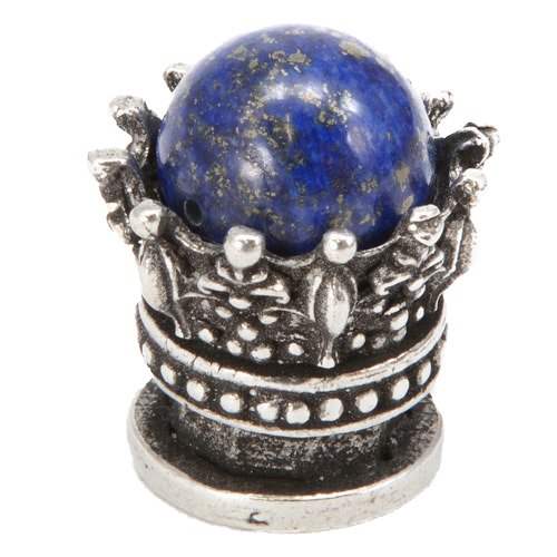 Carpe Diem 1" Diameter Petite Small Knob with Semi-Precious Stones in Platinum with Lapis Stone