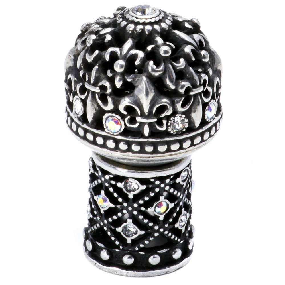 Carpe Diem Medium Round Knob Fleur De Lys Open Basket Decorative Column Foot With Swarovski Crystals in Chrysalis with Crystal