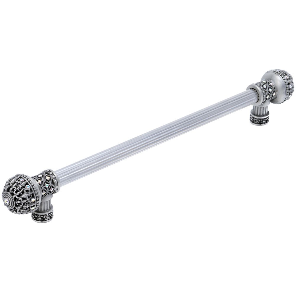 Carpe Diem Fleur De Lys 22" Centers Long Pull Large Finial With Swarovski Crystals in Satin with Crystal