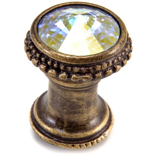 Carpe Diem 15/16" Knob with Swarovski Elements in Antique Brass with Aurora Borealis