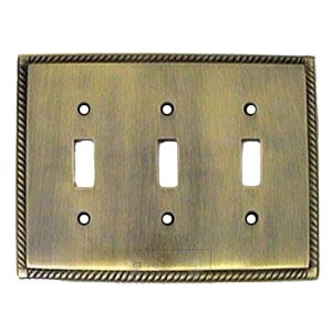 Colonial Bronze Arlington Triple Toggle Switchplate in Antique Brass