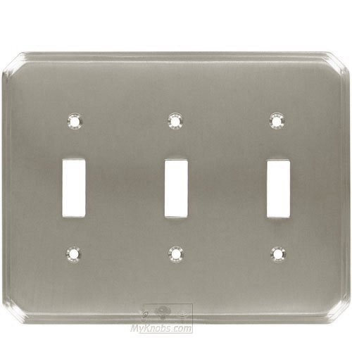 Colonial Bronze Deco Triple Toggle Switchplate in Satin Nickel