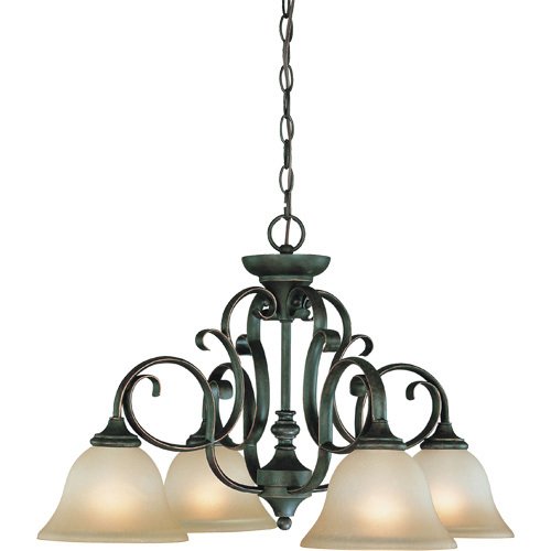 Craftmade 26 1/2" Chandelier in Mocha Bronze with Etched; Painted Glass