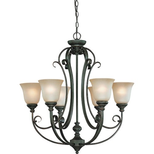 Craftmade 27" Chandelier in Mocha Bronze with Etched; Painted Glass