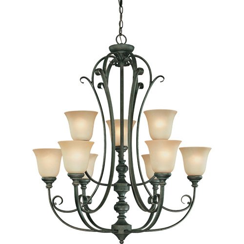 Craftmade 32 1/2" Chandelier in Mocha Bronze with Etched; Painted Glass