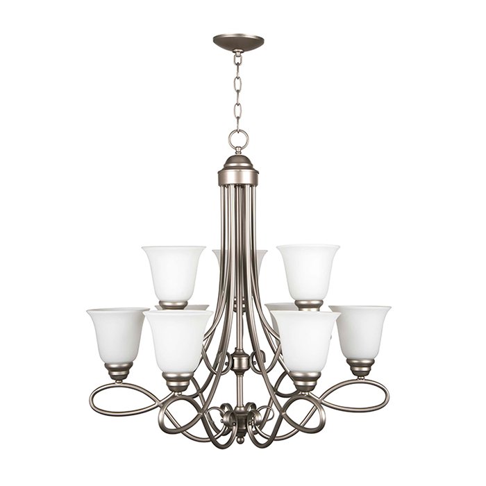 Craftmade 9 Light Chandelier in Satin Nickel with White Frosted Glass
