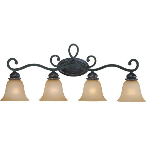 Craftmade Quadruple Bath Light in Mocha Bronze with Painted Etched Glass