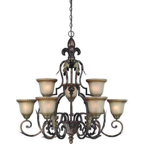 Craftmade 35 1/2" Chandelier in Burleson Bronze with Clear Etched Glass