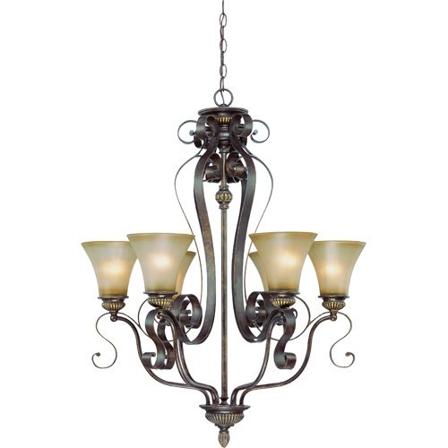 Craftmade 29" Chandelier in Century Bronze with Painted Glass