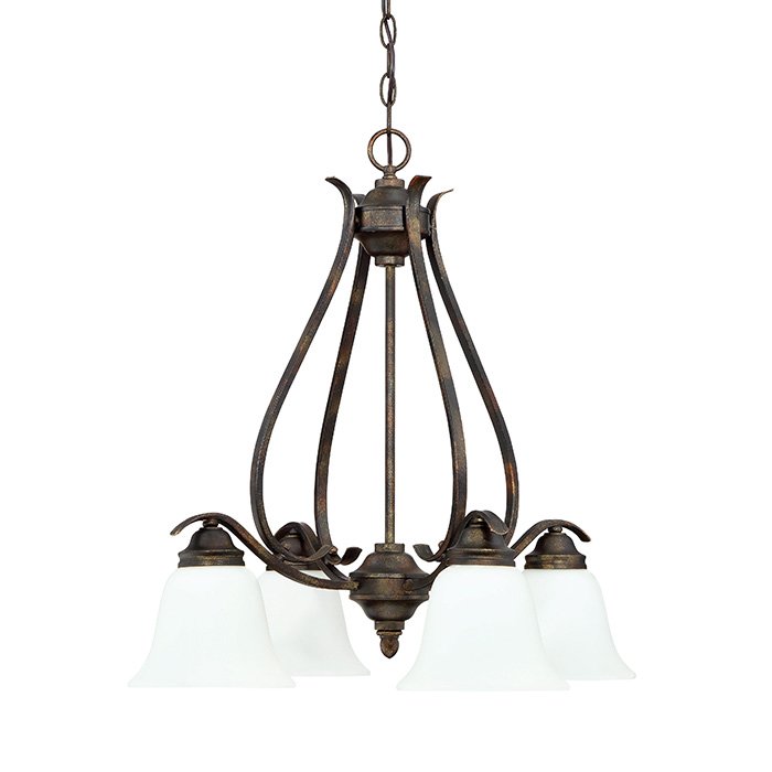 Craftmade 4 Light Down Chandelier in Burleson Bronze with White Frosted Glass