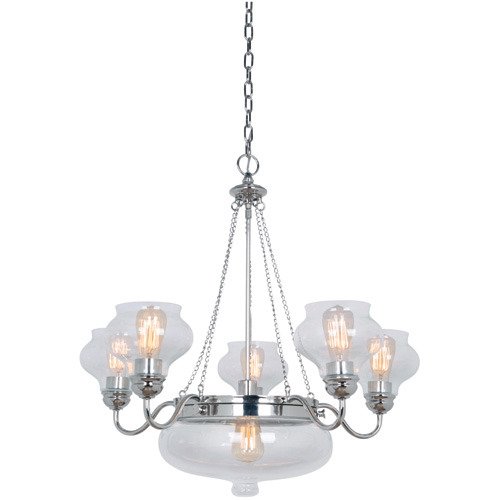 Craftmade 5 Light Chandelier in Polished Nickel and Antique Clear Glass