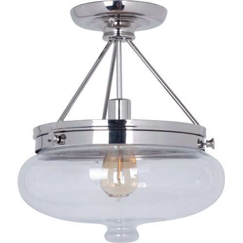 Craftmade Semi Flush Light in Polished Nickel and Antique Clear Glass