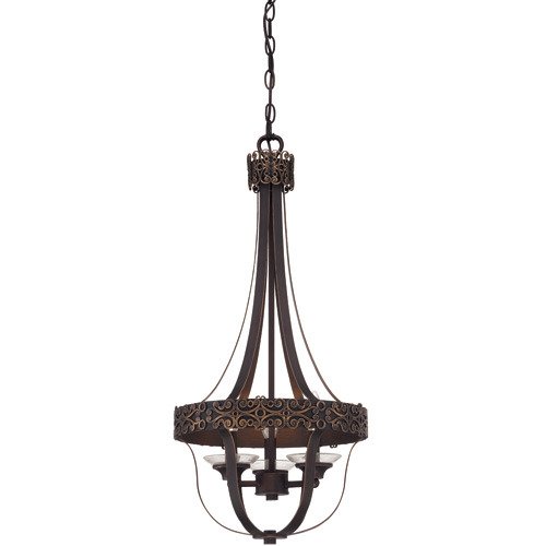 Craftmade 3 Light Foyer Fixture in Aged Bronze with Gold and Antique Clear Glass