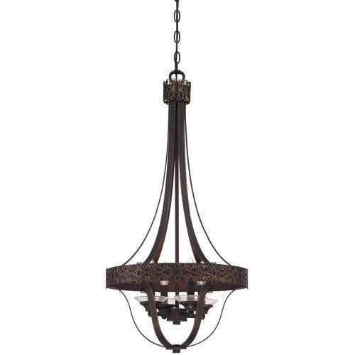Craftmade 4 Light Foyer Fixture in Aged Bronze with Gold and Antique Clear Glass