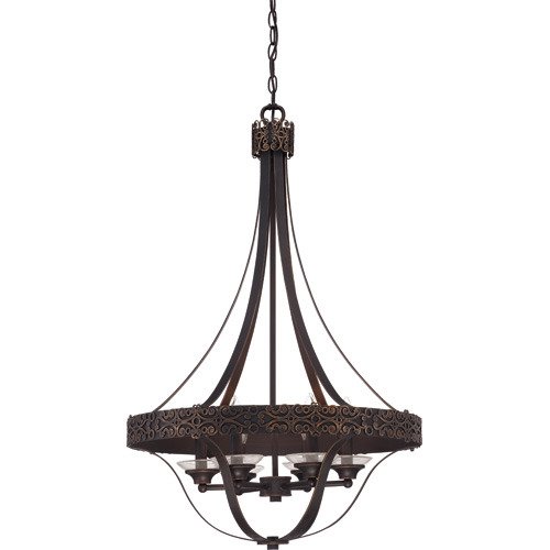 Craftmade 6 Light Foyer Fixture in Aged Bronze with Gold and Antique Clear Glass