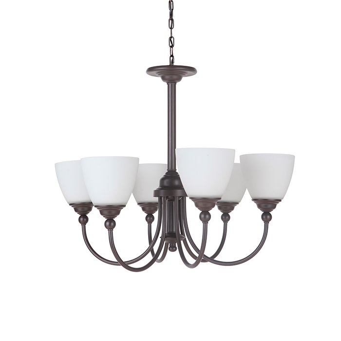Craftmade 6 Light Chandelier in Espresso with White Frosted Glass