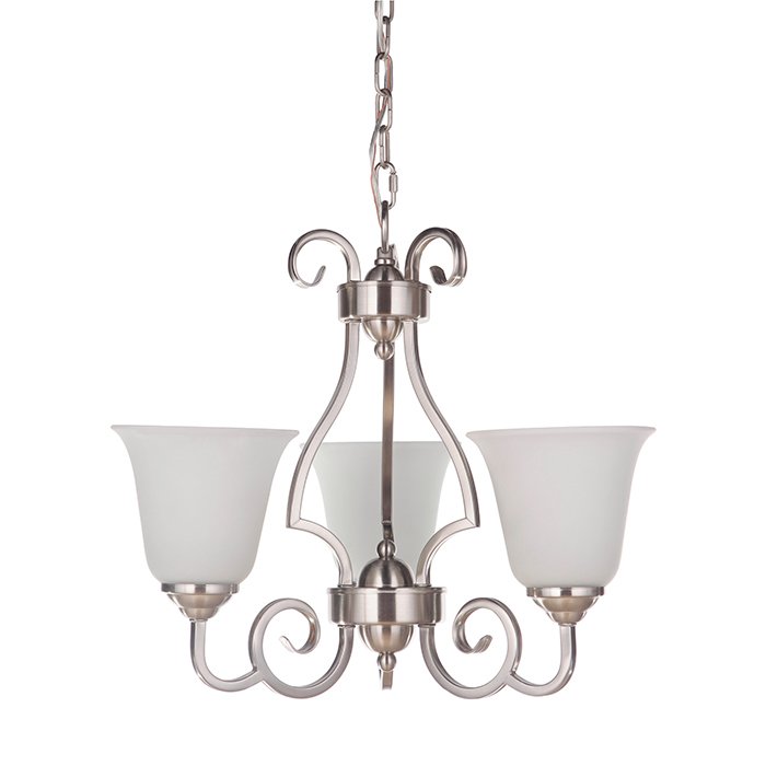 Craftmade 3 Light Chandelier in Brushed Satin Nickel with White Frosted Glass