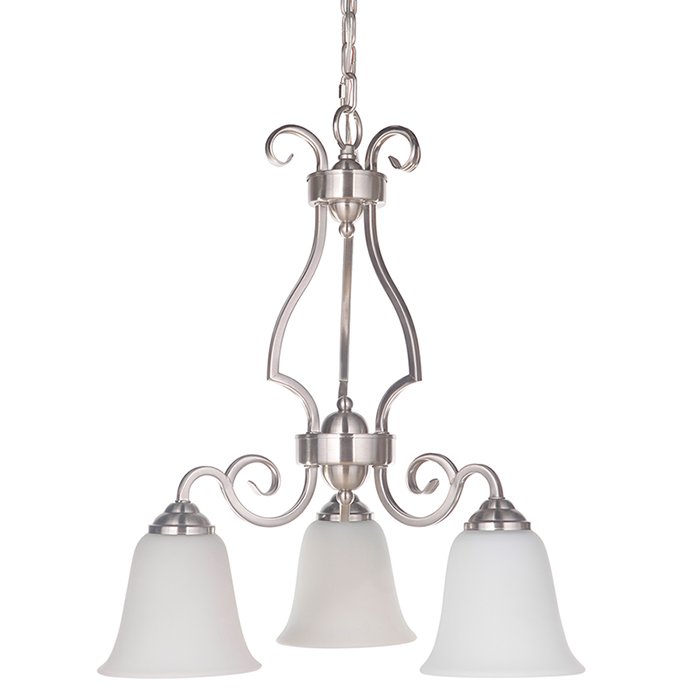 Craftmade 3 Light Down Chandelier in Brushed Satin Nickel with White Frosted Glass
