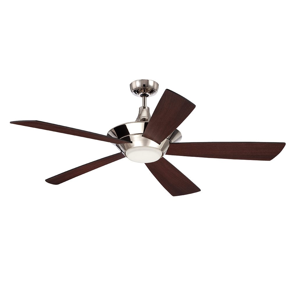 Craftmade 54" Ceiling Fan with Integrated Light Kit in Polished Nickel with Dark Walnut/Flat Black Blades