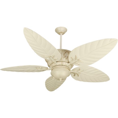Craftmade 54" Ceiling Fan in Antique White Distressed with Outdoor Tropic Isle Blades in Antique White and Optional Light Kit